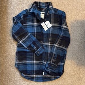 Women's Black and Blue Plaid Button Up Shirt American Eagle